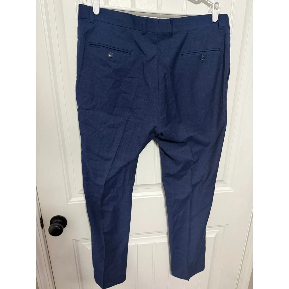 Tommy Hilfiger Dress Pants Mens 38x32 Navy Blue Wool Blend Windowpane EUC